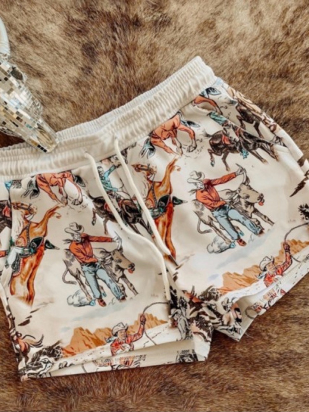 Cowboy Print Drawstring Shorts